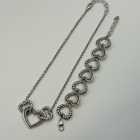 Brighton Connected By Love Necklace and Bracelet Set Silver Plated Chunky Hearts - Picture 4 of 10